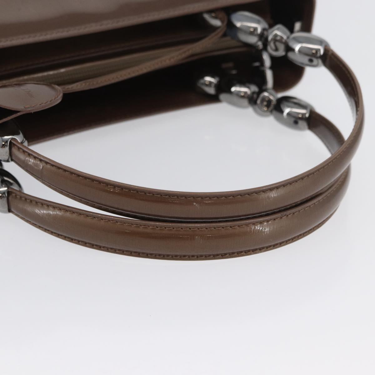 Christian Dior Maris Pearl Hand Bag Patent leather Brown Silver Auth SW2153A