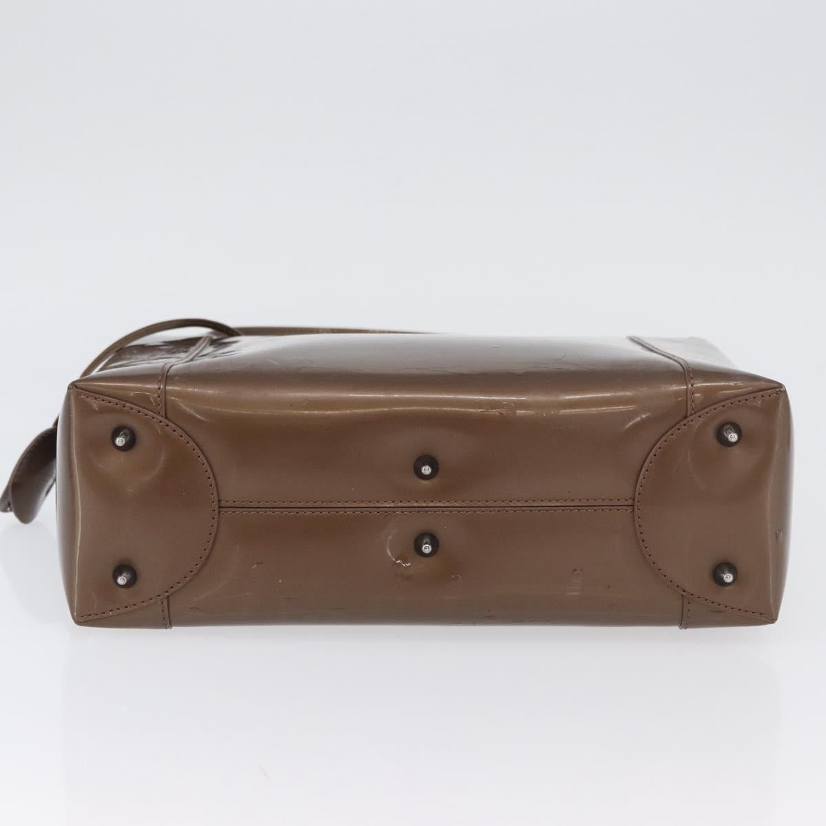 Christian Dior Maris Pearl Hand Bag Patent leather Brown Silver Auth SW2153A