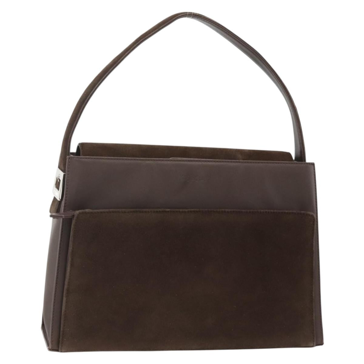 SAINT LAURENT Hand Bag Suede Brown Silver Auth SW2155