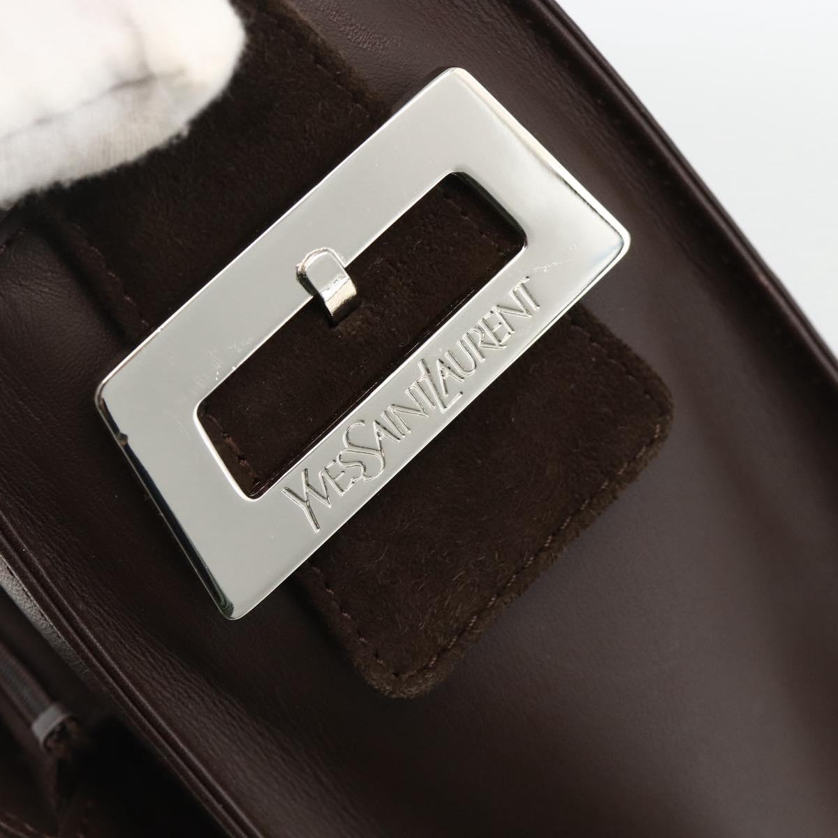 SAINT LAURENT Hand Bag Suede Brown Silver Auth SW2155