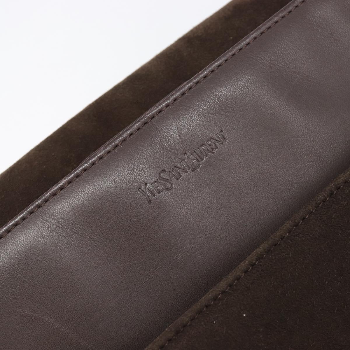 SAINT LAURENT Hand Bag Suede Brown Silver Auth SW2155