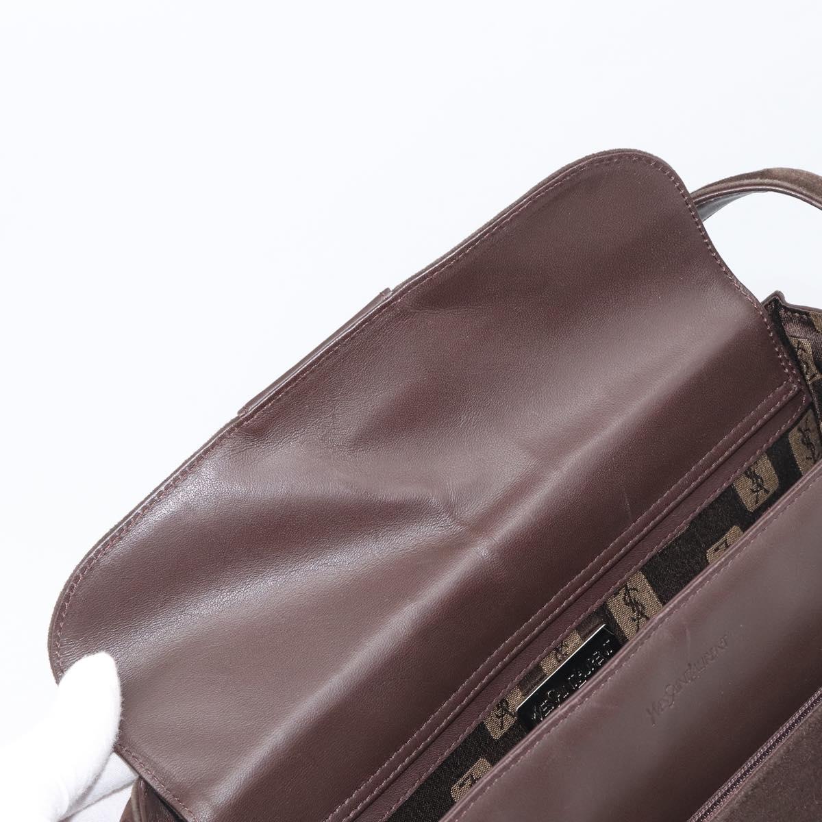 SAINT LAURENT Hand Bag Suede Brown Silver Auth SW2155
