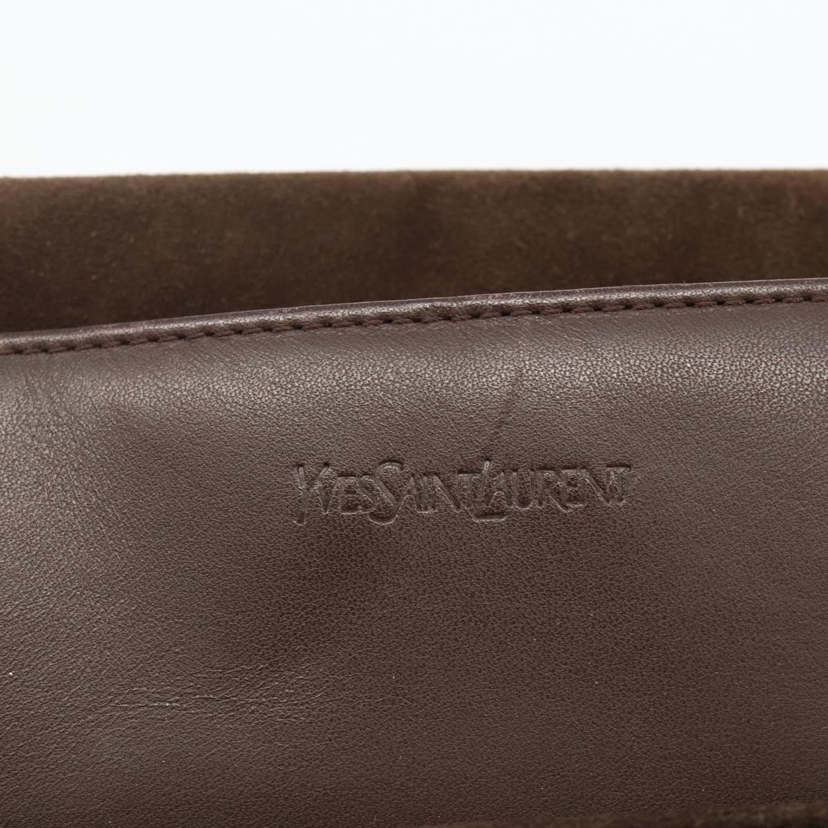SAINT LAURENT Hand Bag Suede Brown Silver Auth SW2155