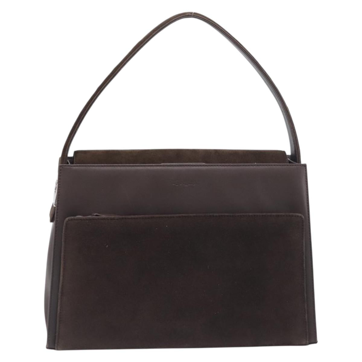 SAINT LAURENT Hand Bag Suede Brown Silver Auth SW2155