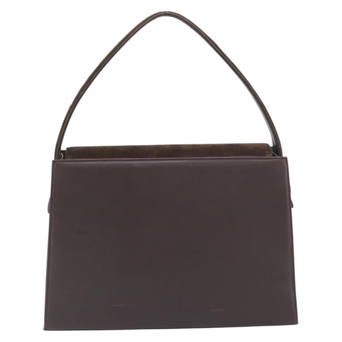 SAINT LAURENT Hand Bag Suede Brown Silver Auth SW2155