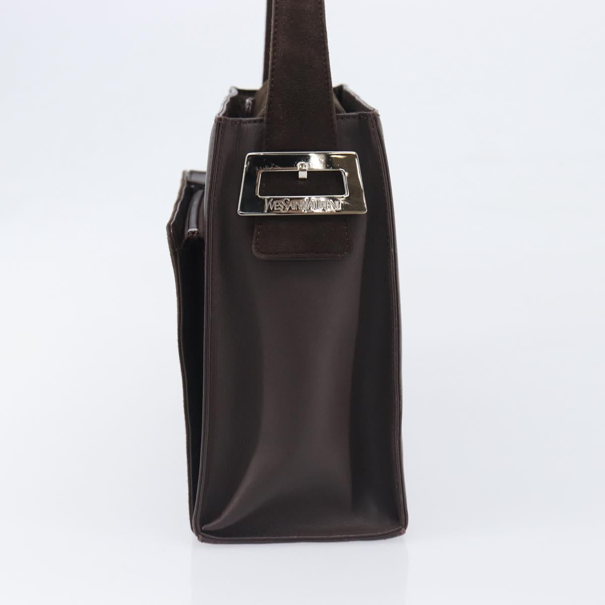 SAINT LAURENT Hand Bag Suede Brown Silver Auth SW2155