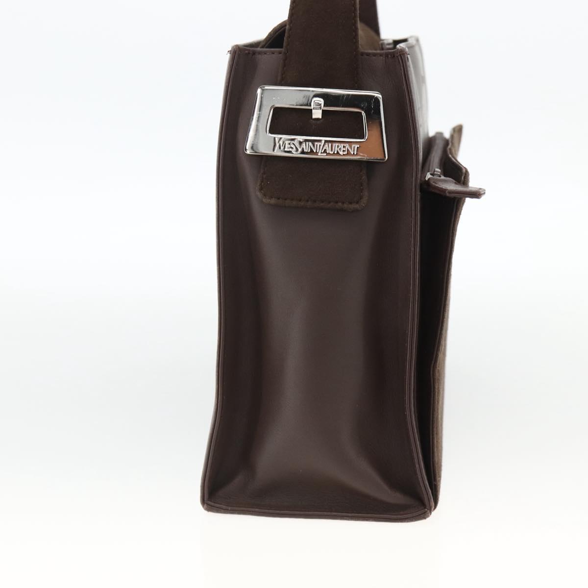 SAINT LAURENT Hand Bag Suede Brown Silver Auth SW2155