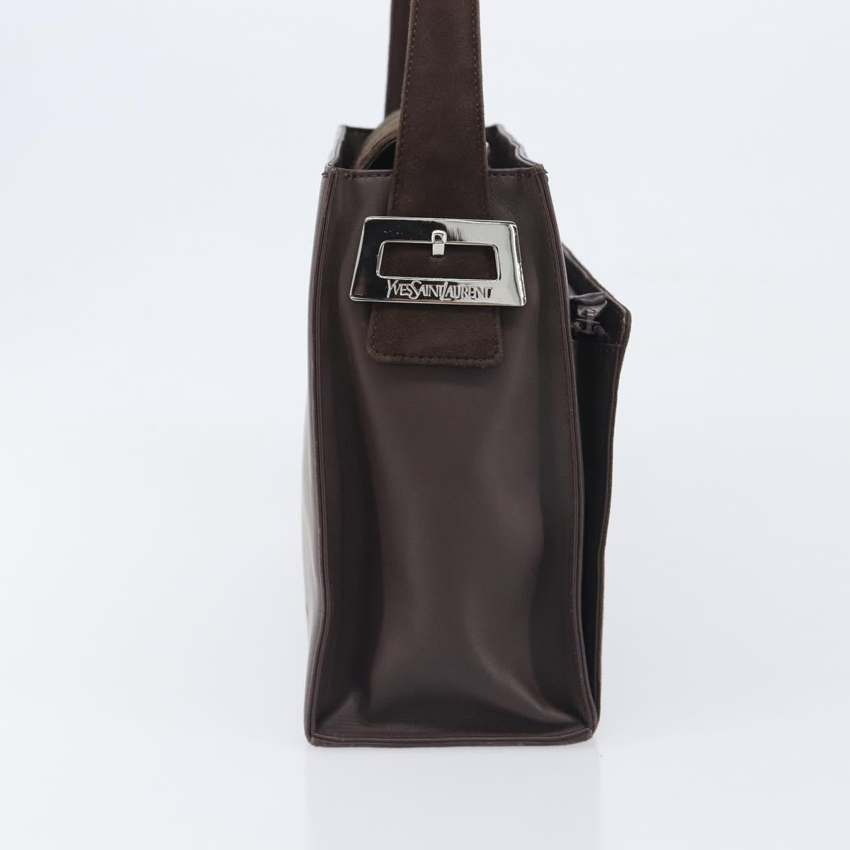 SAINT LAURENT Hand Bag Suede Brown Silver Auth SW2155