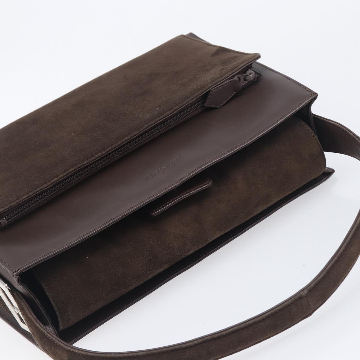SAINT LAURENT Hand Bag Suede Brown Silver Auth SW2155