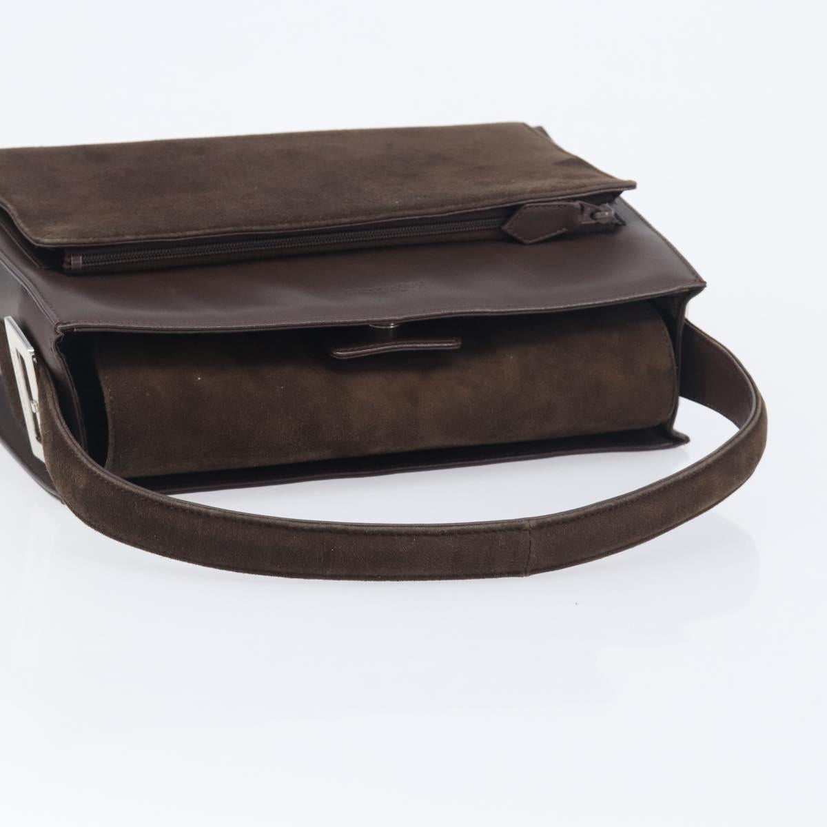 SAINT LAURENT Hand Bag Suede Brown Silver Auth SW2155