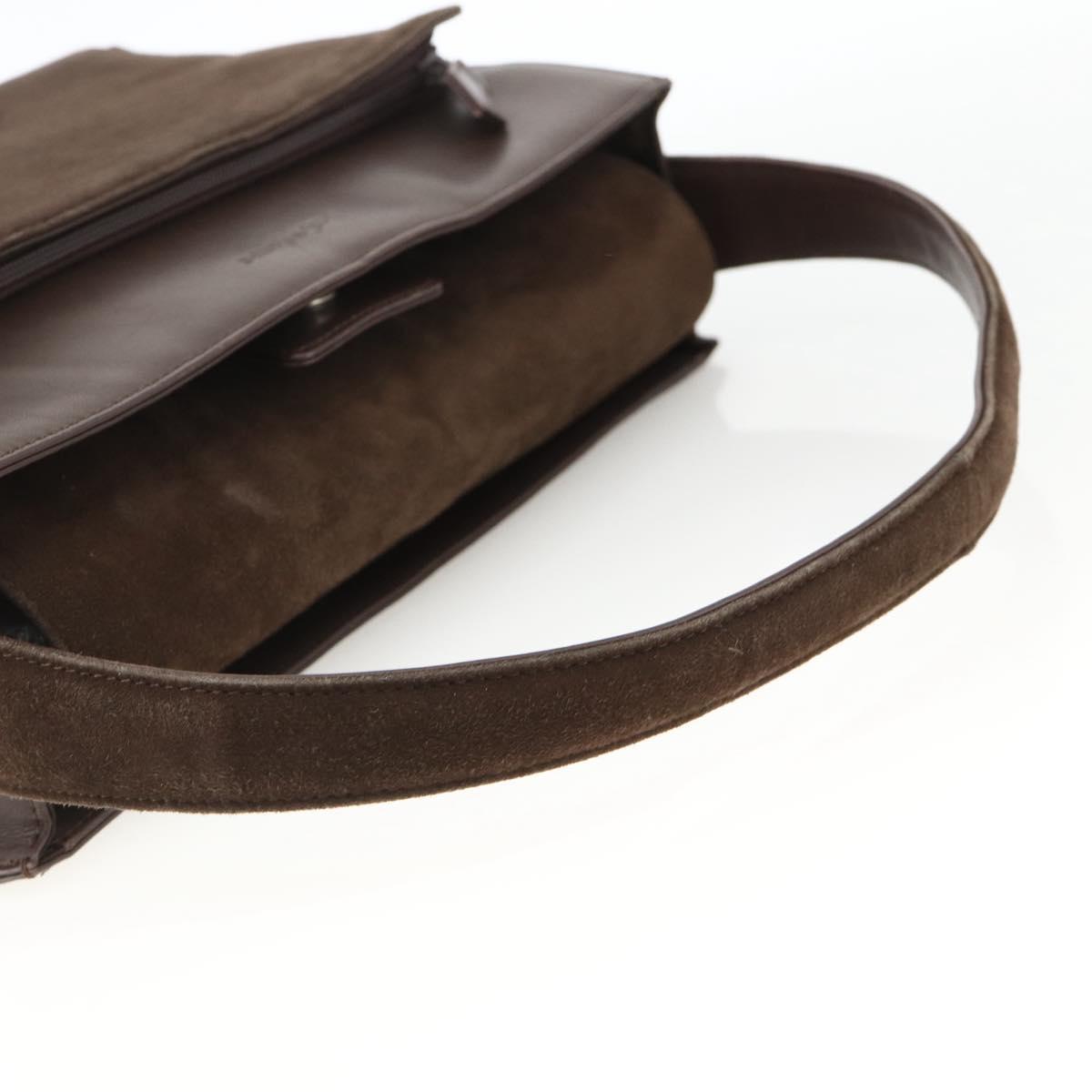 SAINT LAURENT Hand Bag Suede Brown Silver Auth SW2155