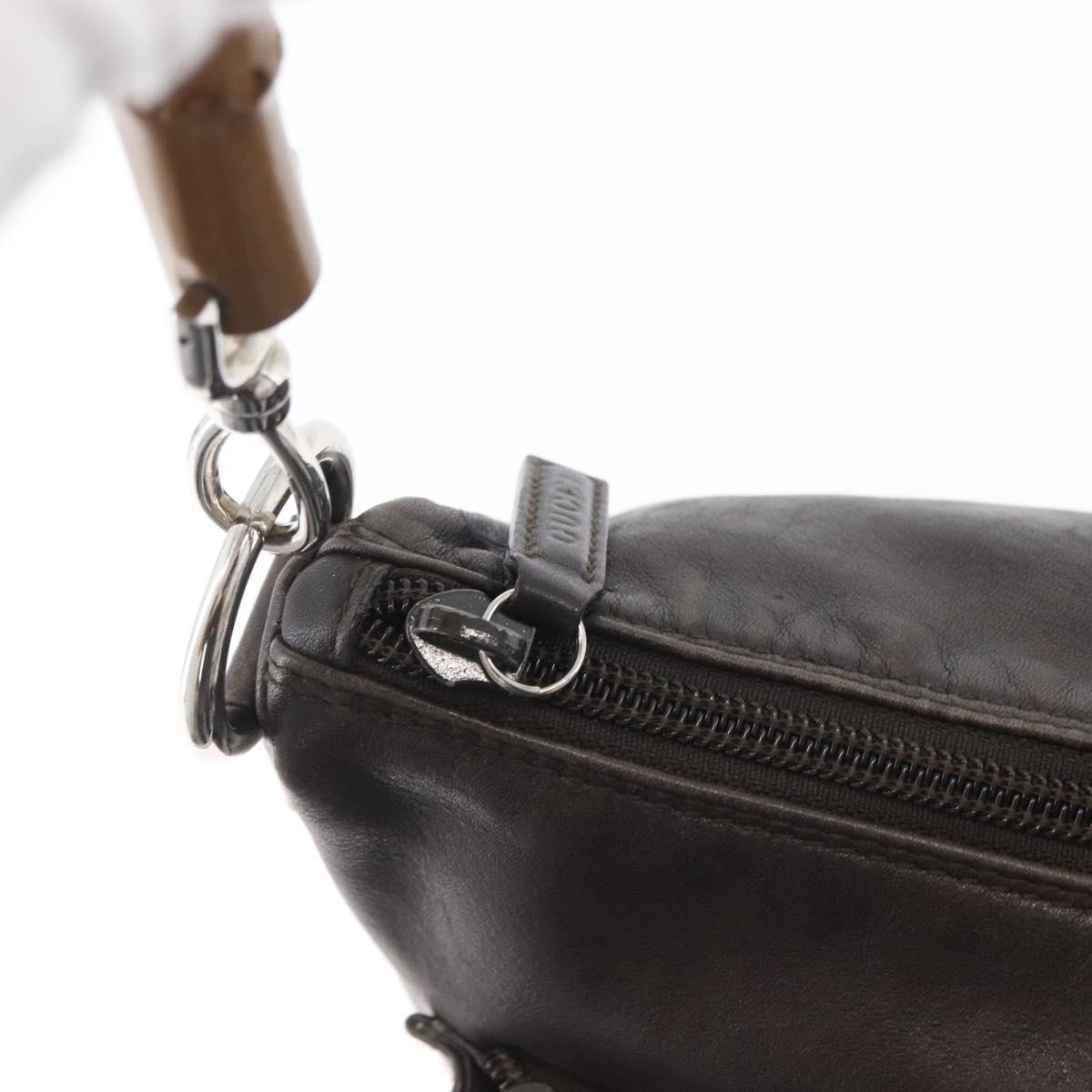 GUCCI Bamboo Hand Bag Leather Brown Silver Auth SW2156