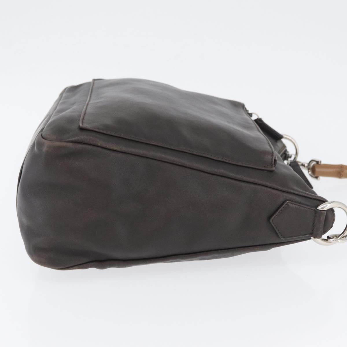 GUCCI Bamboo Hand Bag Leather Brown Silver Auth SW2156