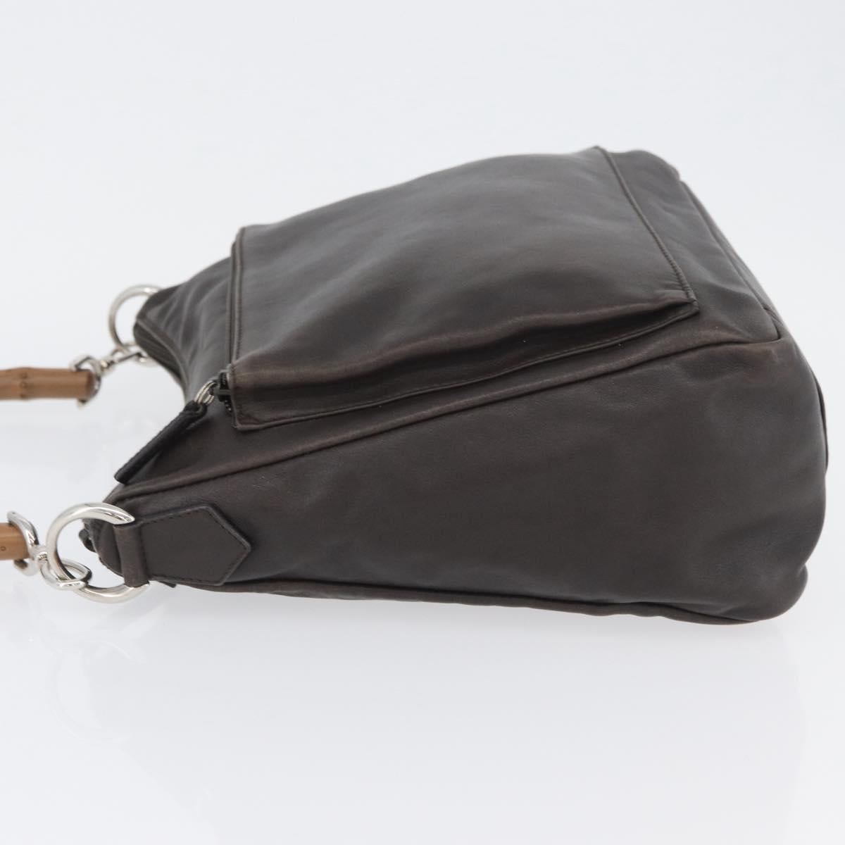 GUCCI Bamboo Hand Bag Leather Brown Silver Auth SW2156