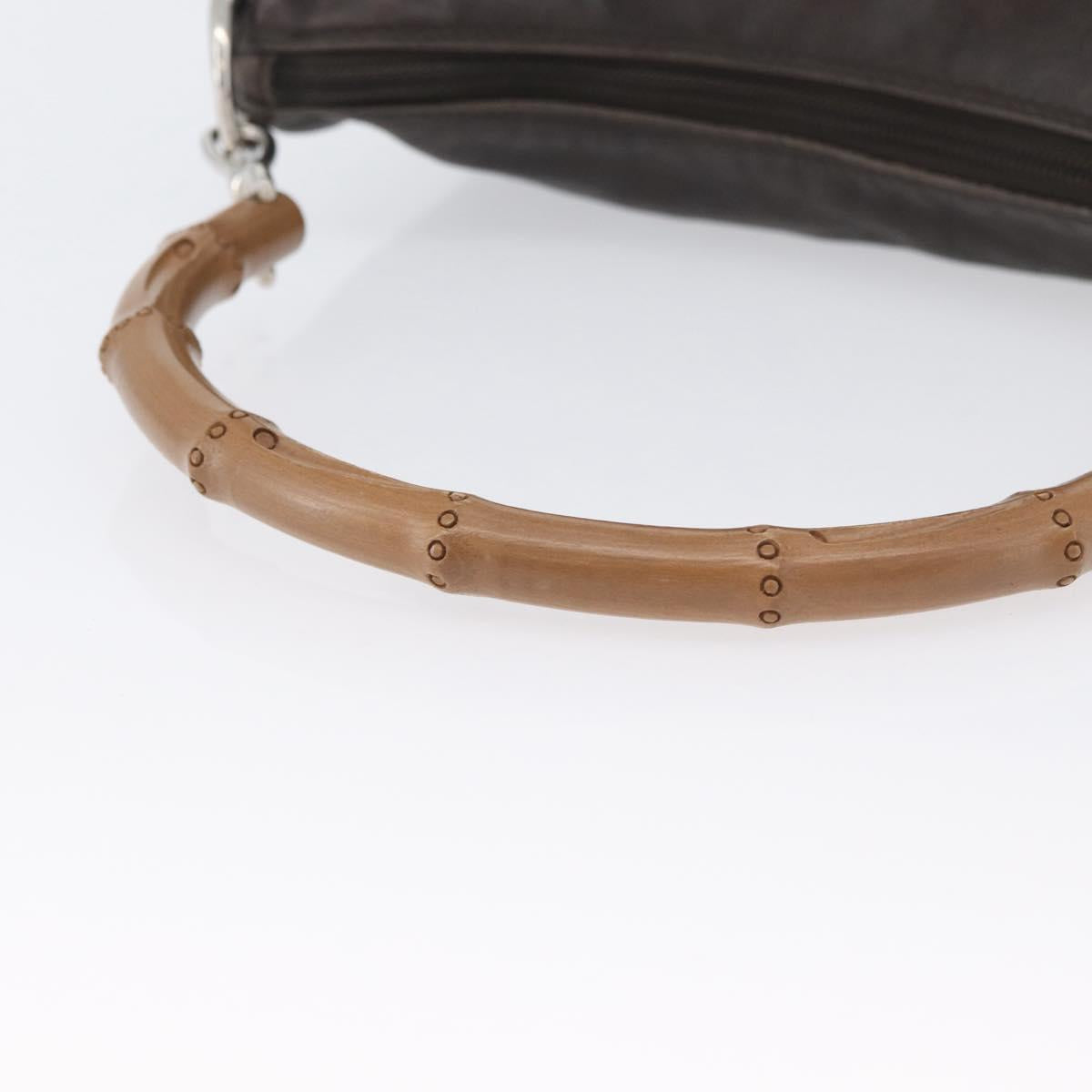 GUCCI Bamboo Hand Bag Leather Brown Silver Auth SW2156