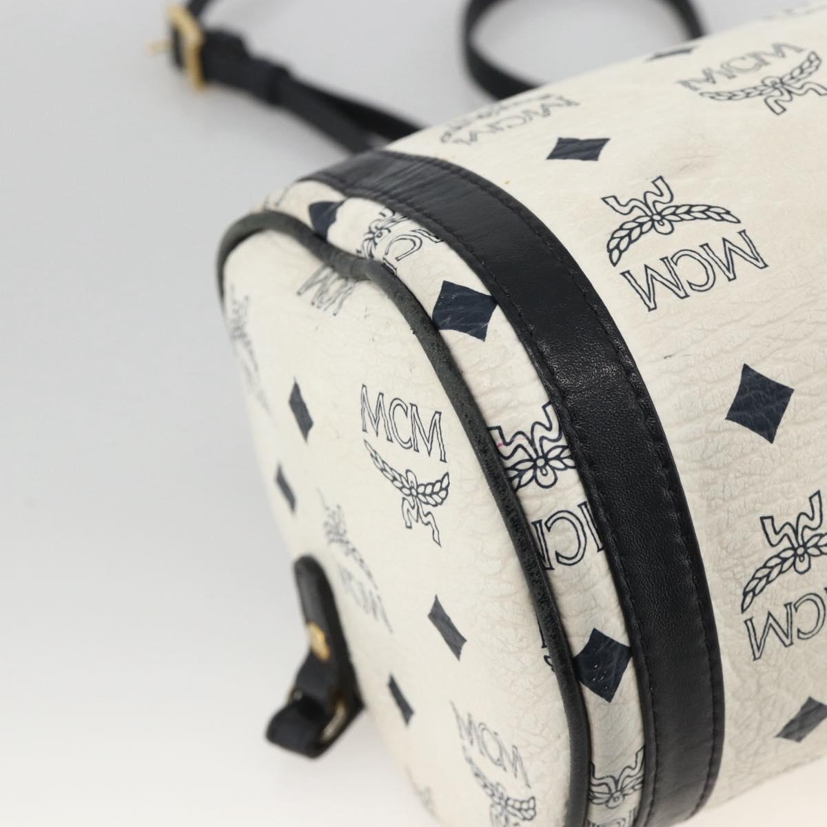 MCM Vicetos Logogram Shoulder Bag PVC Leather White Gold Auth SW2161