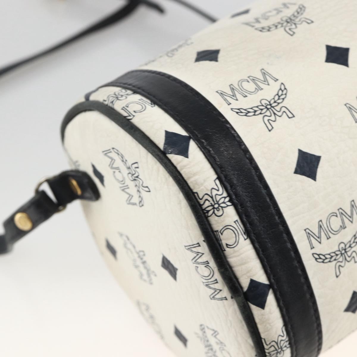 MCM Vicetos Logogram Shoulder Bag PVC Leather White Gold Auth SW2161