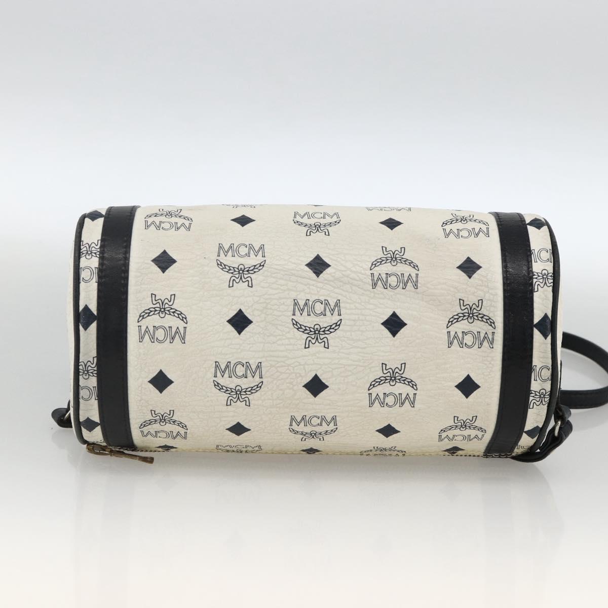 MCM Vicetos Logogram Shoulder Bag PVC Leather White Gold Auth SW2161