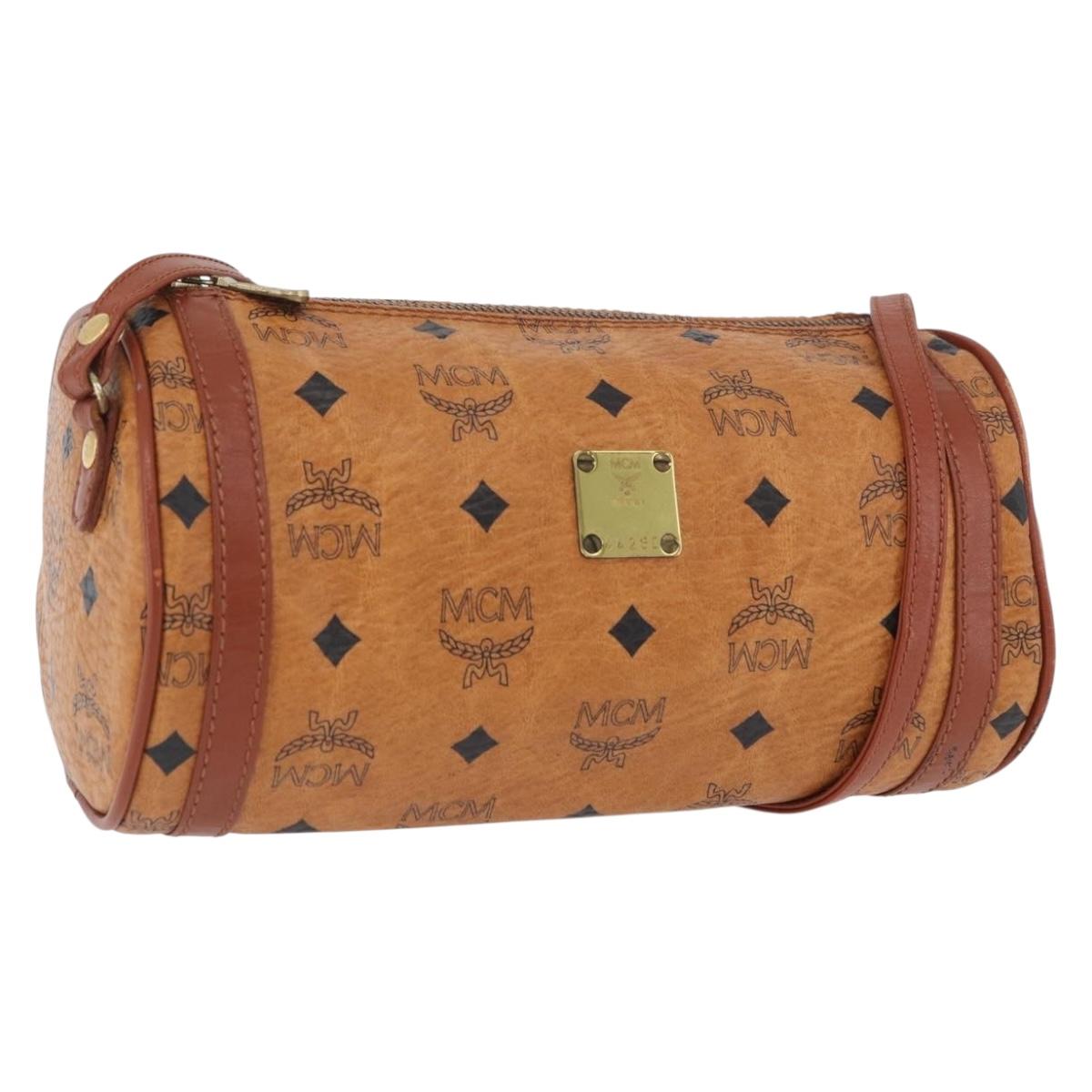 MCM Vicetos Logogram Shoulder Bag PVC Leather Brown Gold Auth SW2164A