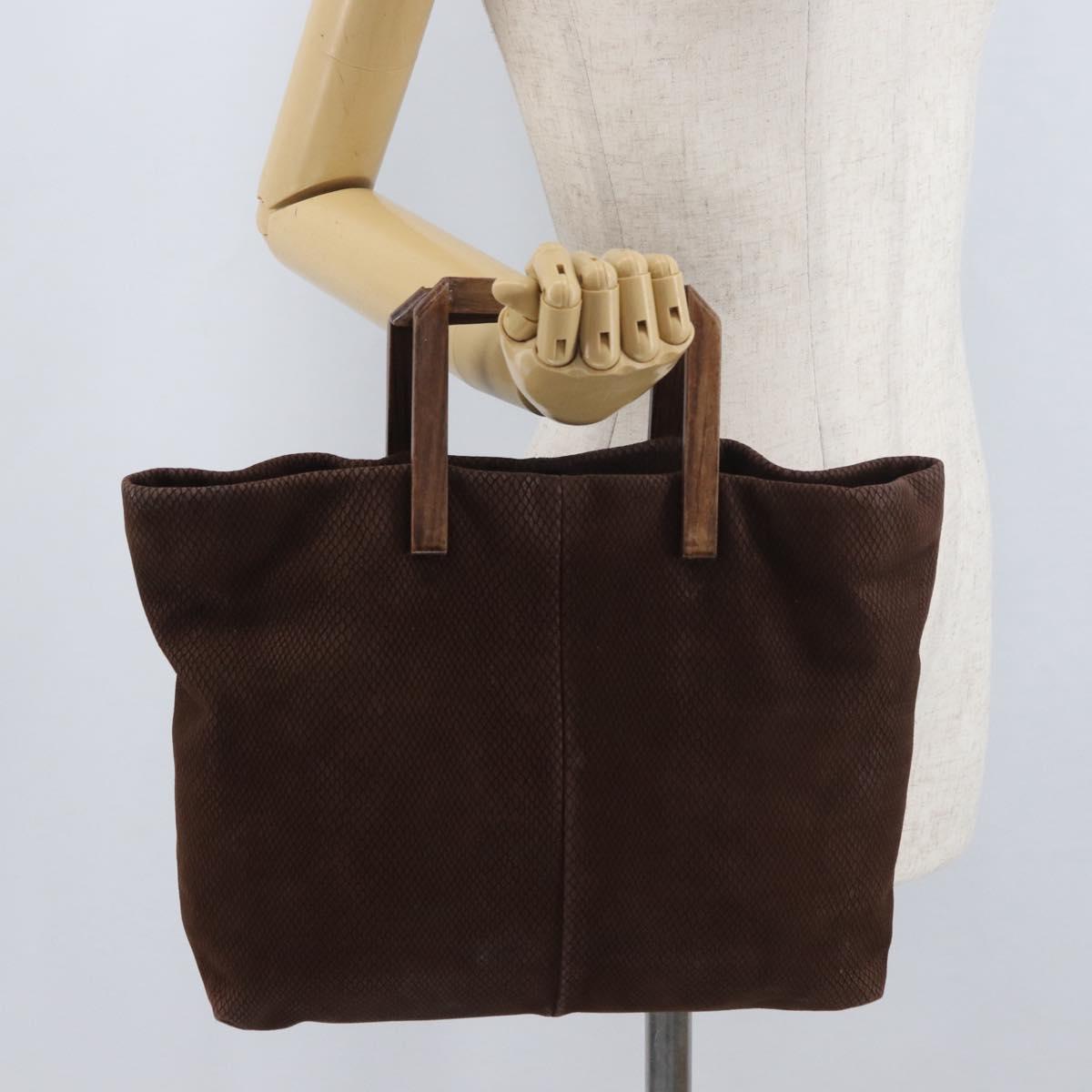LOEWE Hand Bag Suede Brown Gold Auth SW2166