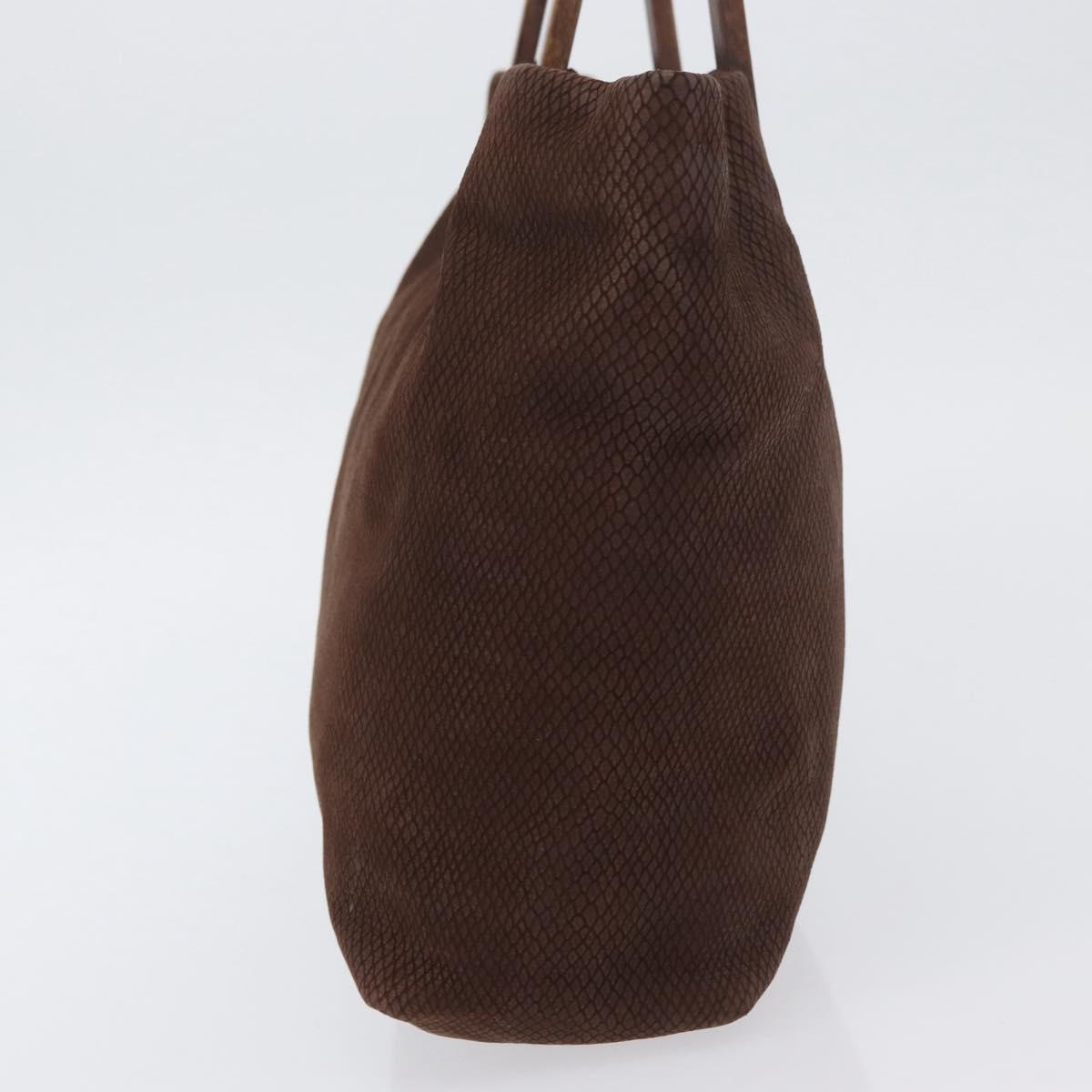 LOEWE Hand Bag Suede Brown Gold Auth SW2166
