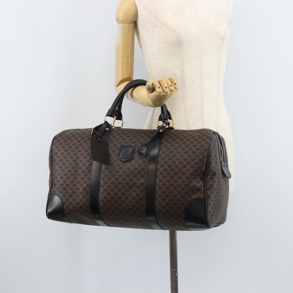 CELINE Macadam Canvas Hand Bag PVC Leather Black Gold Auth SW2168A