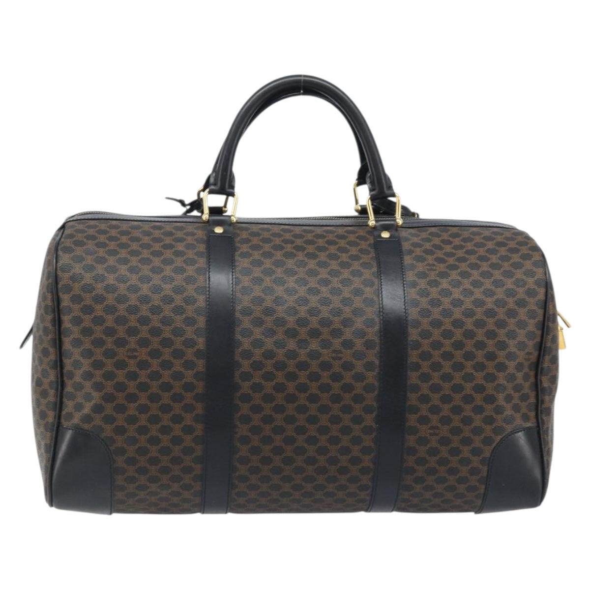 CELINE Macadam Canvas Hand Bag PVC Leather Black Gold Auth SW2168A