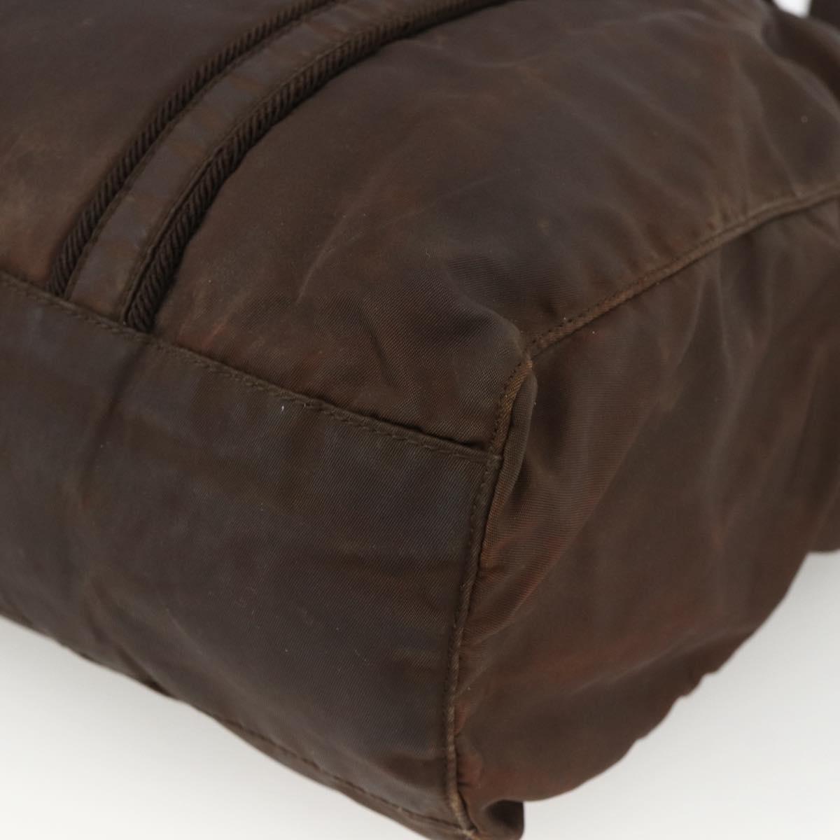 PRADA Tote Bag Nylon Brown Silver Auth SW2170