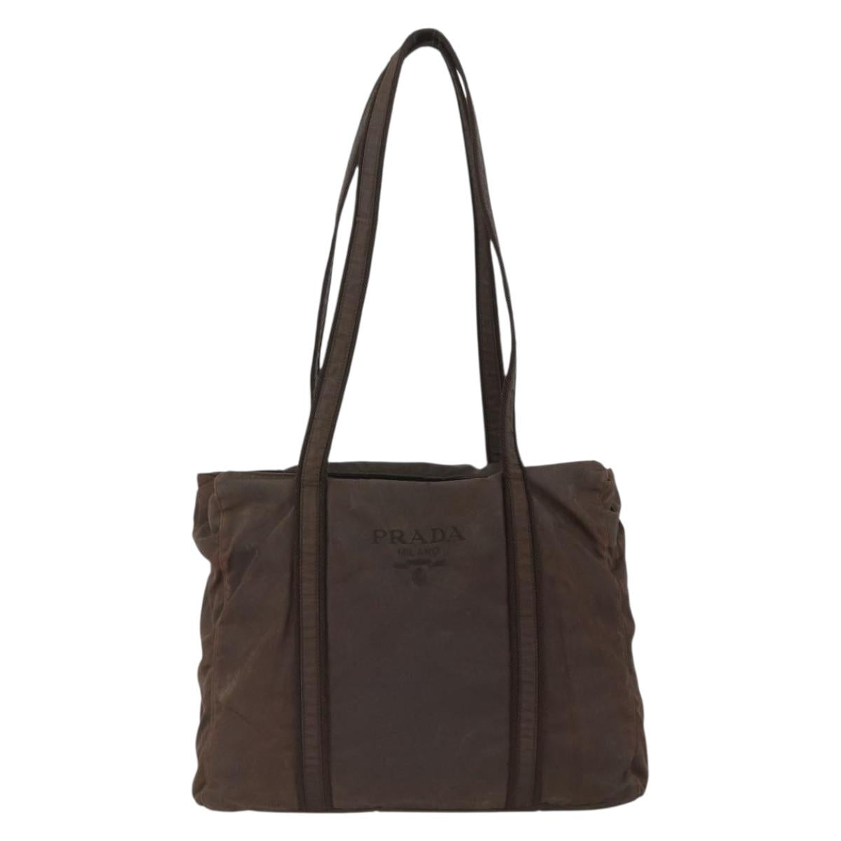 PRADA Tote Bag Nylon Brown Silver Auth SW2170
