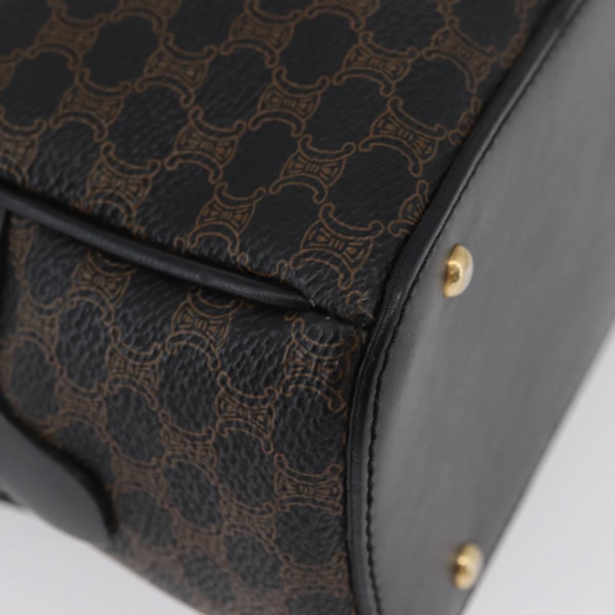 CELINE Macadam Canvas Hand Bag PVC Leather Black Gold Auth SW2171A