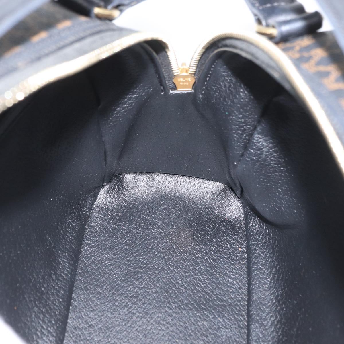 CELINE Macadam Canvas Hand Bag PVC Leather Black Gold Auth SW2171A