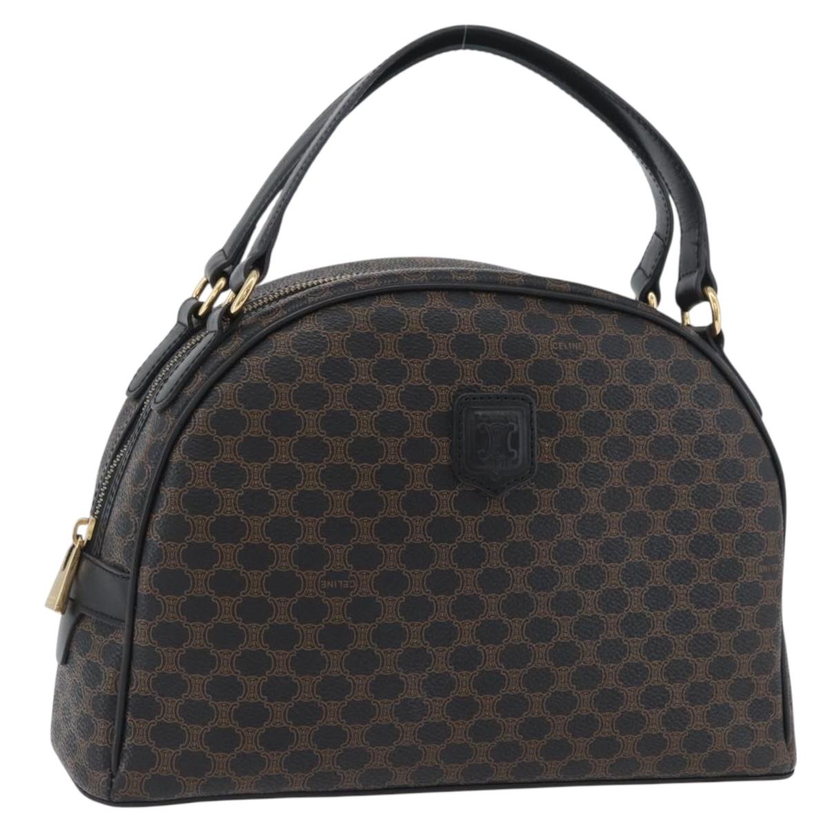CELINE Macadam Canvas Hand Bag PVC Leather Black Gold Auth SW2171A