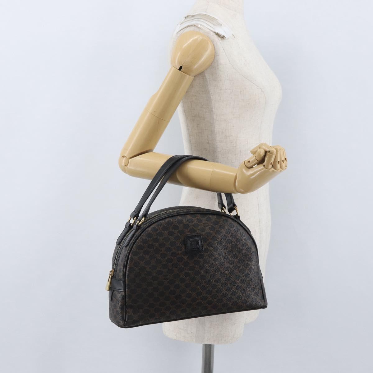 CELINE Macadam Canvas Hand Bag PVC Leather Black Gold Auth SW2171A