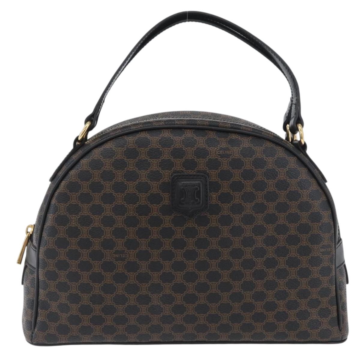 CELINE Macadam Canvas Hand Bag PVC Leather Black Gold Auth SW2171A