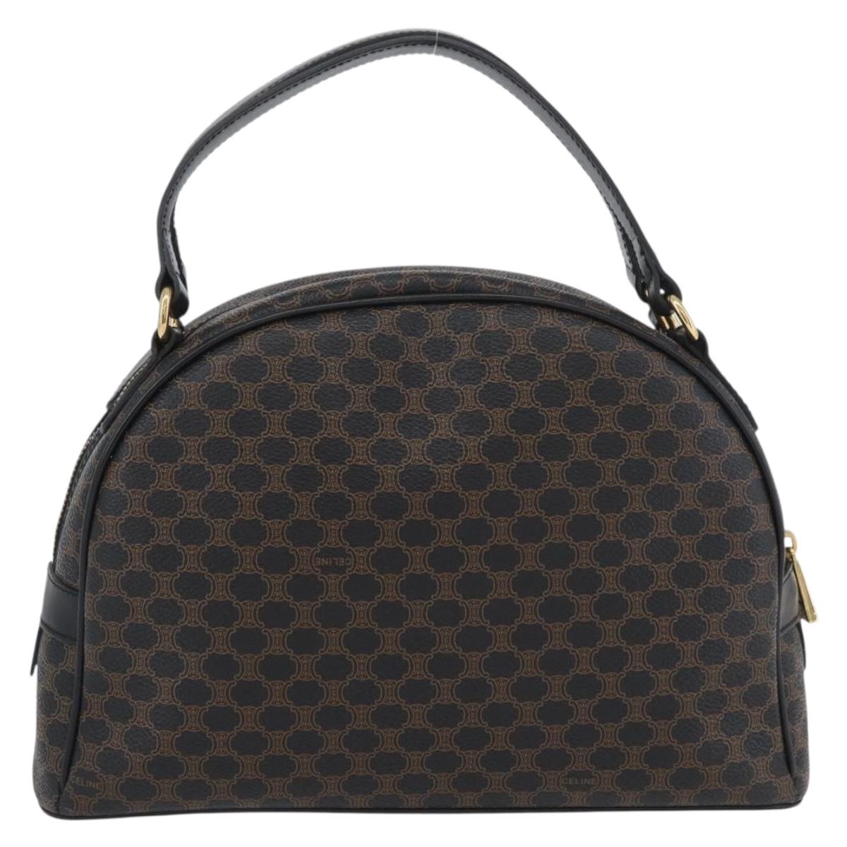 CELINE Macadam Canvas Hand Bag PVC Leather Black Gold Auth SW2171A