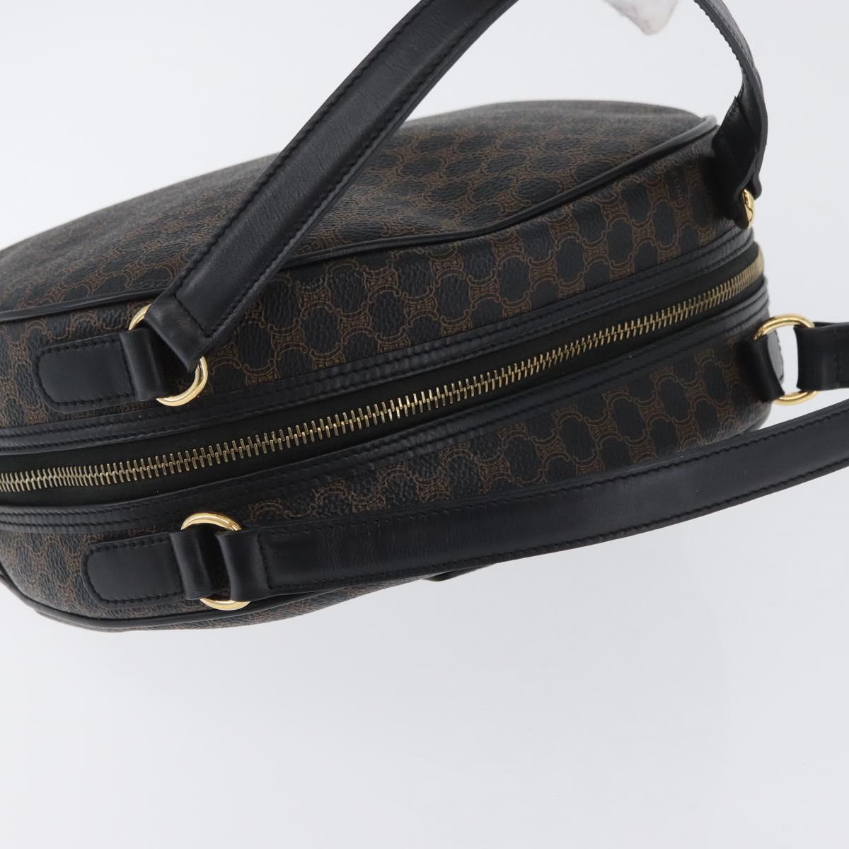 CELINE Macadam Canvas Hand Bag PVC Leather Black Gold Auth SW2171A