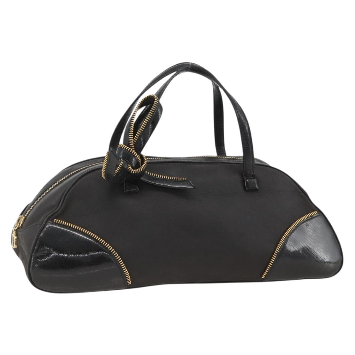 Christian Dior Trotter Canvas Hand Bag Black Gold Auth SW2172A