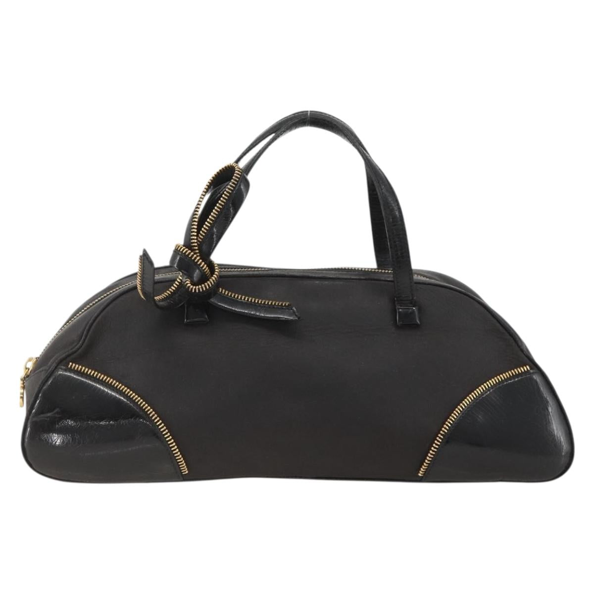 Christian Dior Trotter Canvas Hand Bag Black Gold Auth SW2172A