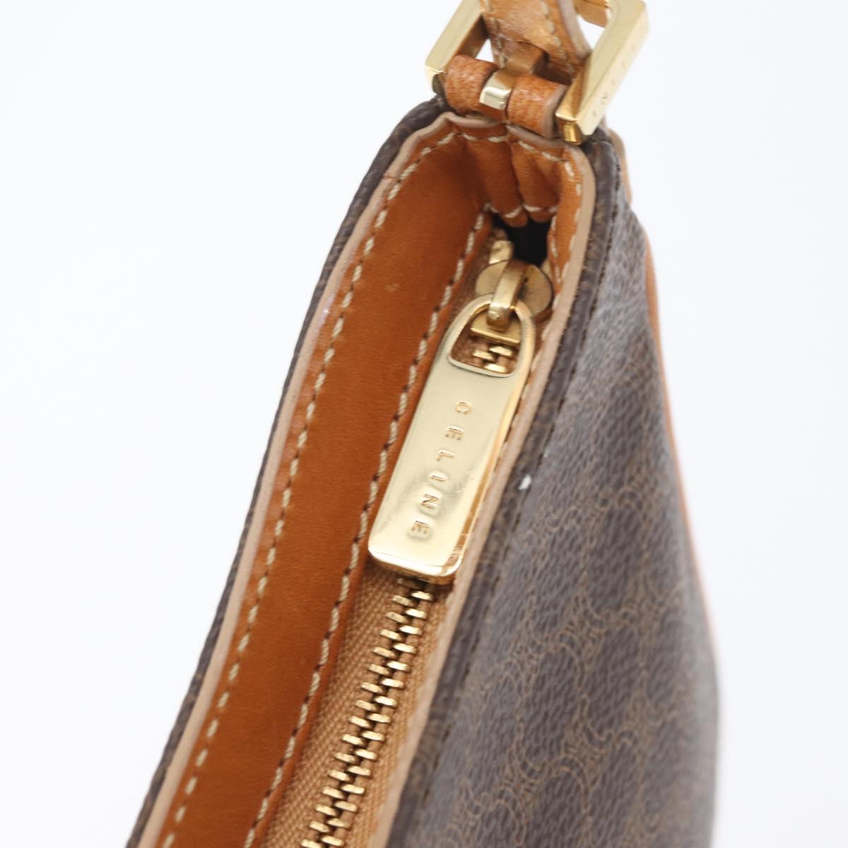 CELINE Macadam Canvas Hand Bag PVC Leather Brown Gold Auth SW2174A