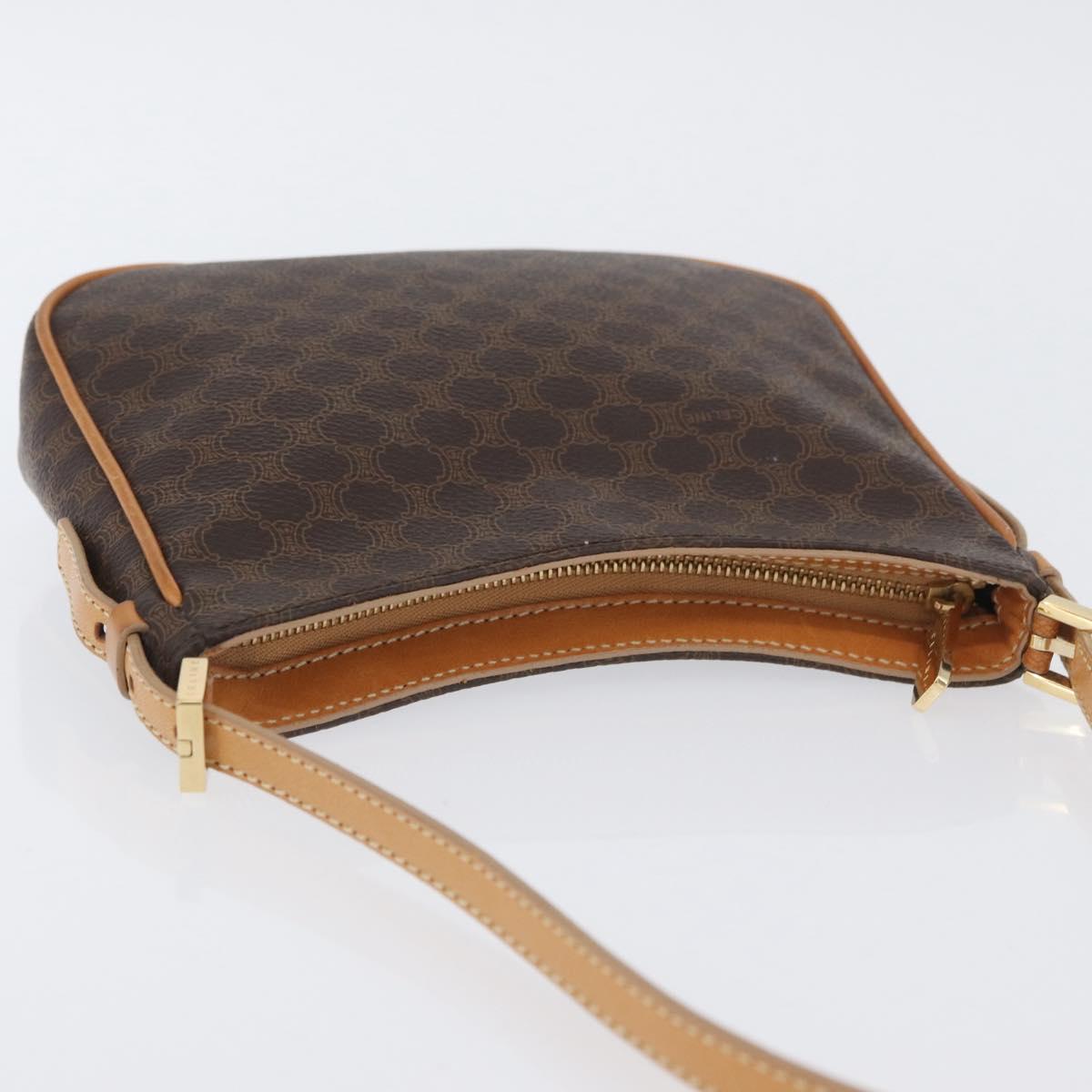 CELINE Macadam Canvas Hand Bag PVC Leather Brown Gold Auth SW2174A