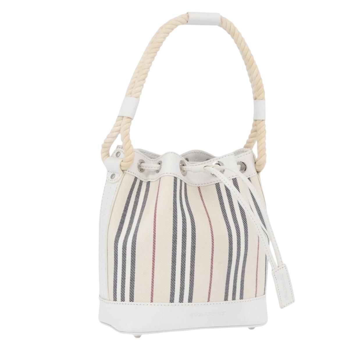 BURBERRY Nova Check Hand Bag Canvas Leather Silver White Auth SW2175
