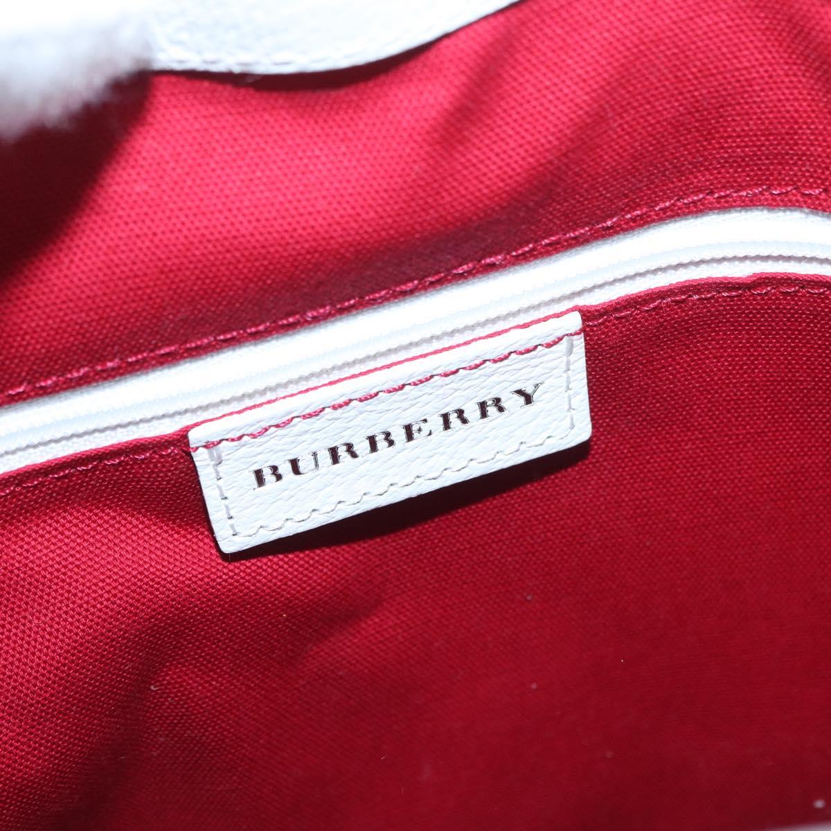 BURBERRY Nova Check Hand Bag Canvas Leather Silver White Auth SW2175
