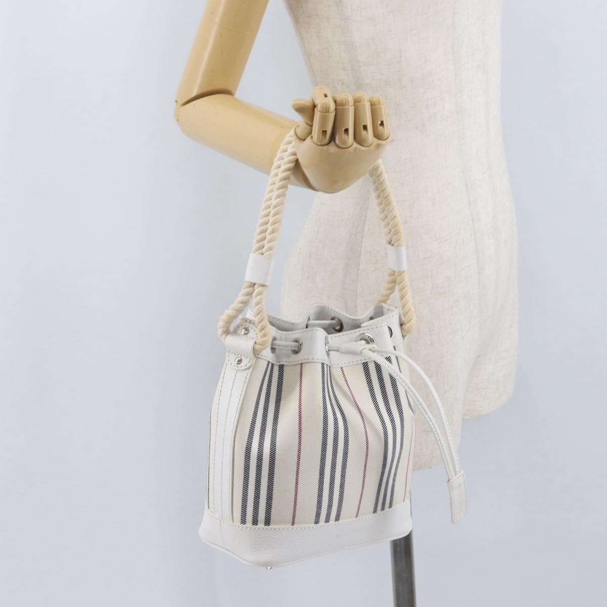 BURBERRY Nova Check Hand Bag Canvas Leather Silver White Auth SW2175