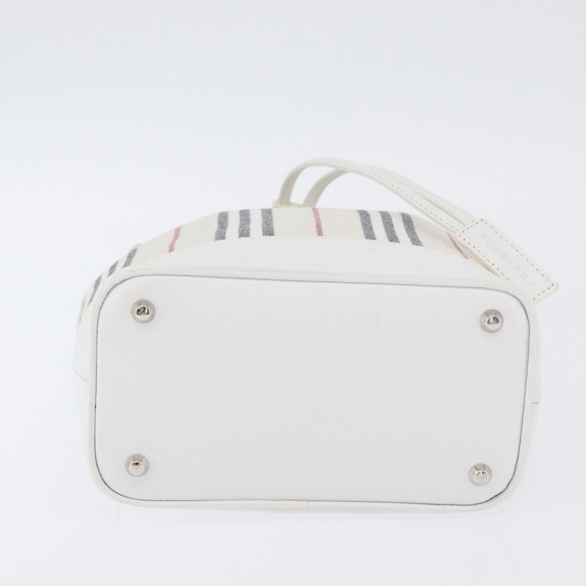 BURBERRY Nova Check Hand Bag Canvas Leather Silver White Auth SW2175