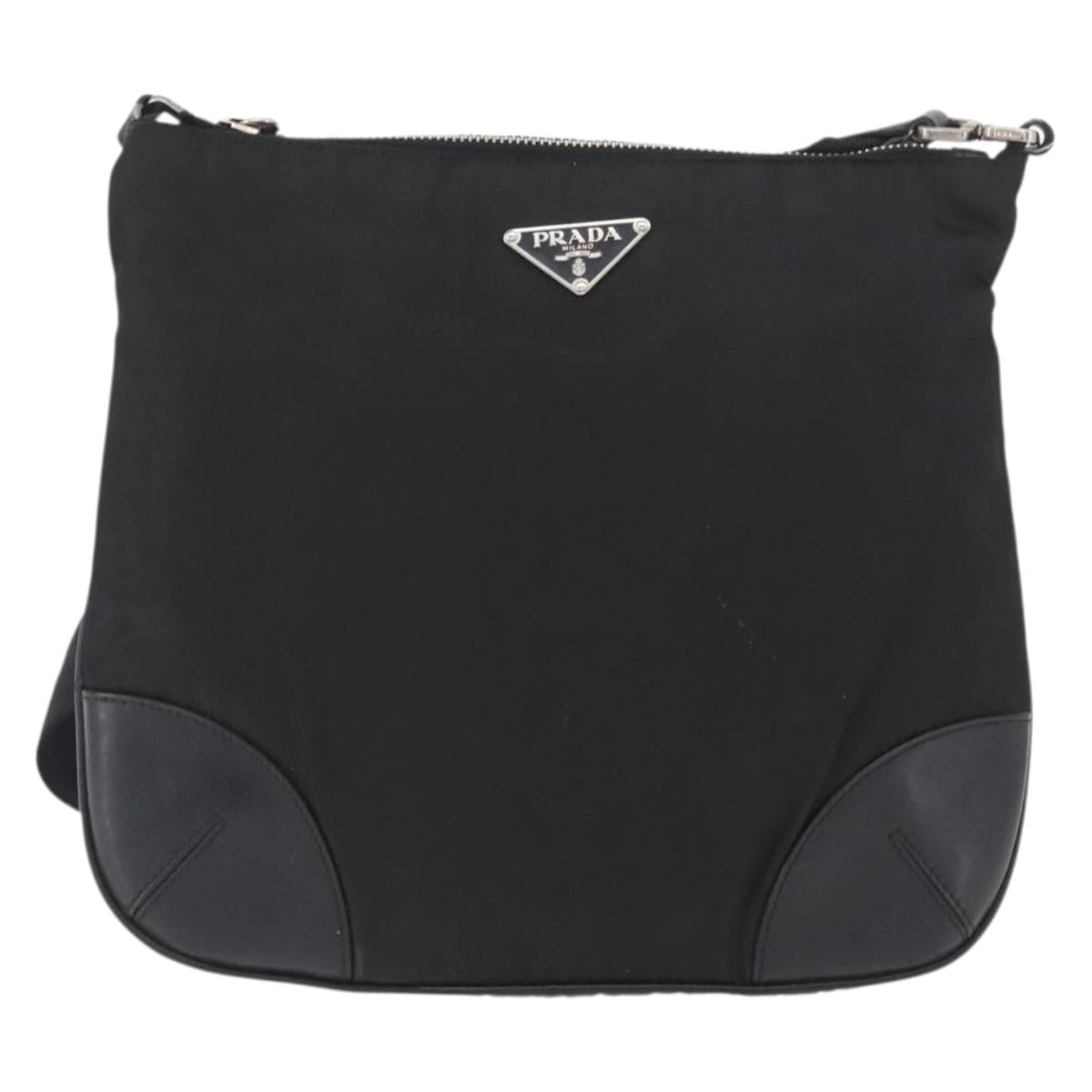 PRADA Shoulder Bag Nylon Leather Silver Black Auth SW2177A