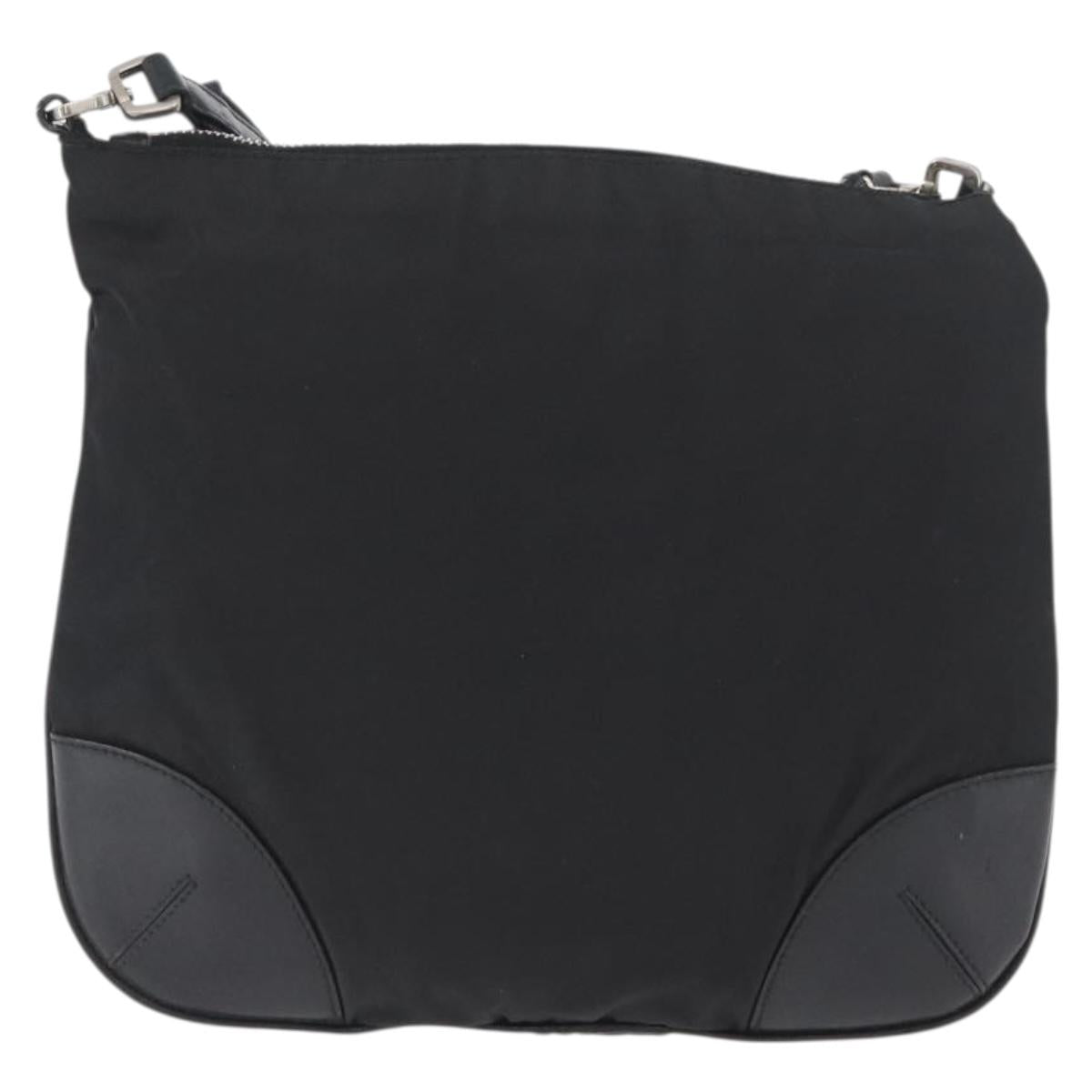 PRADA Shoulder Bag Nylon Leather Silver Black Auth SW2177A