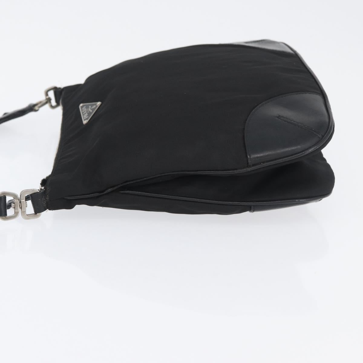 PRADA Shoulder Bag Nylon Leather Silver Black Auth SW2177A
