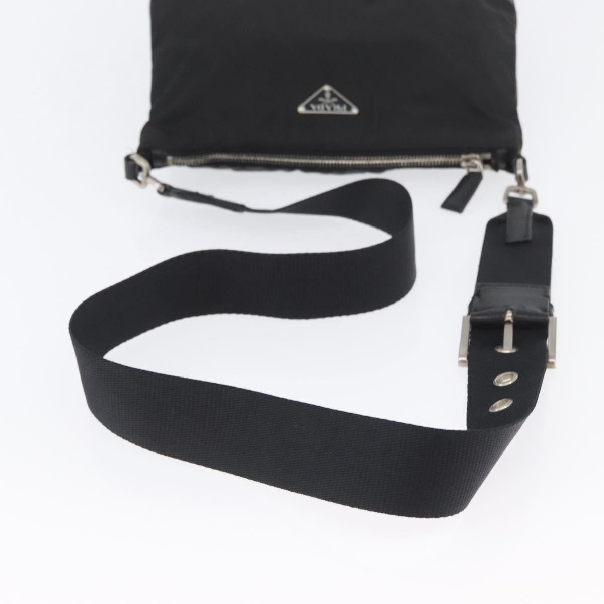 PRADA Shoulder Bag Nylon Leather Silver Black Auth SW2177A