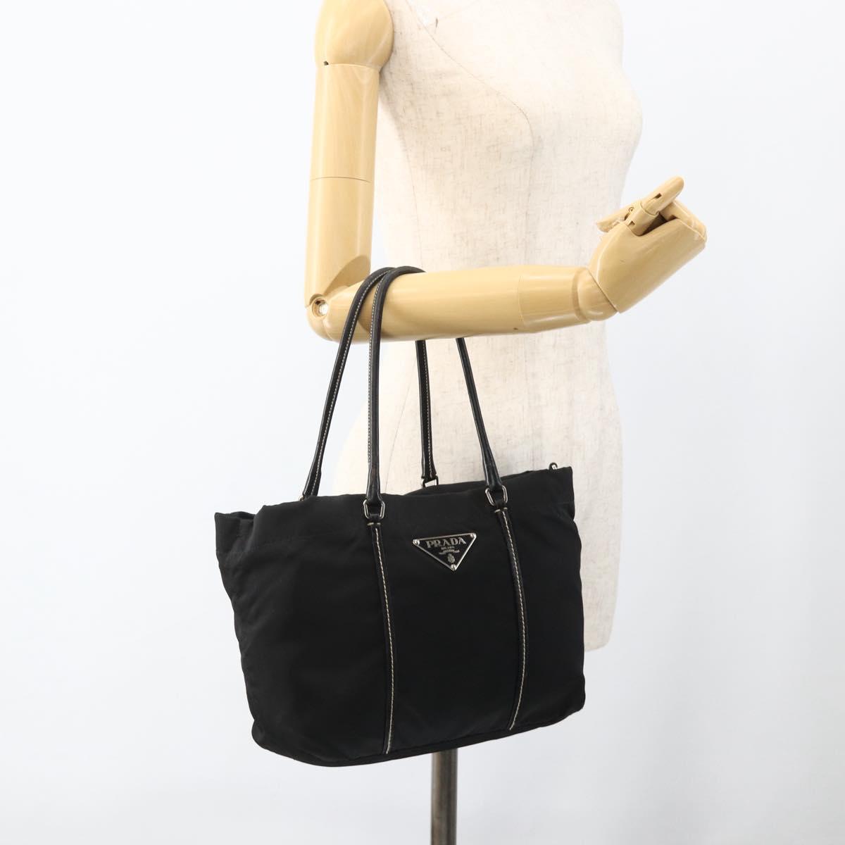 PRADA Hand Bag Nylon Leather Silver Black Auth SW2178