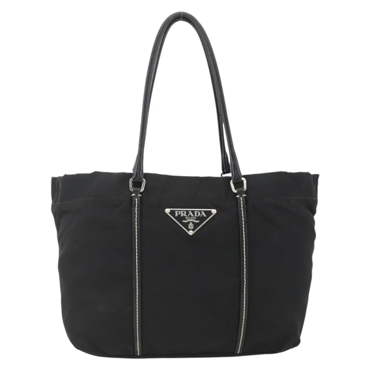 PRADA Hand Bag Nylon Leather Silver Black Auth SW2178